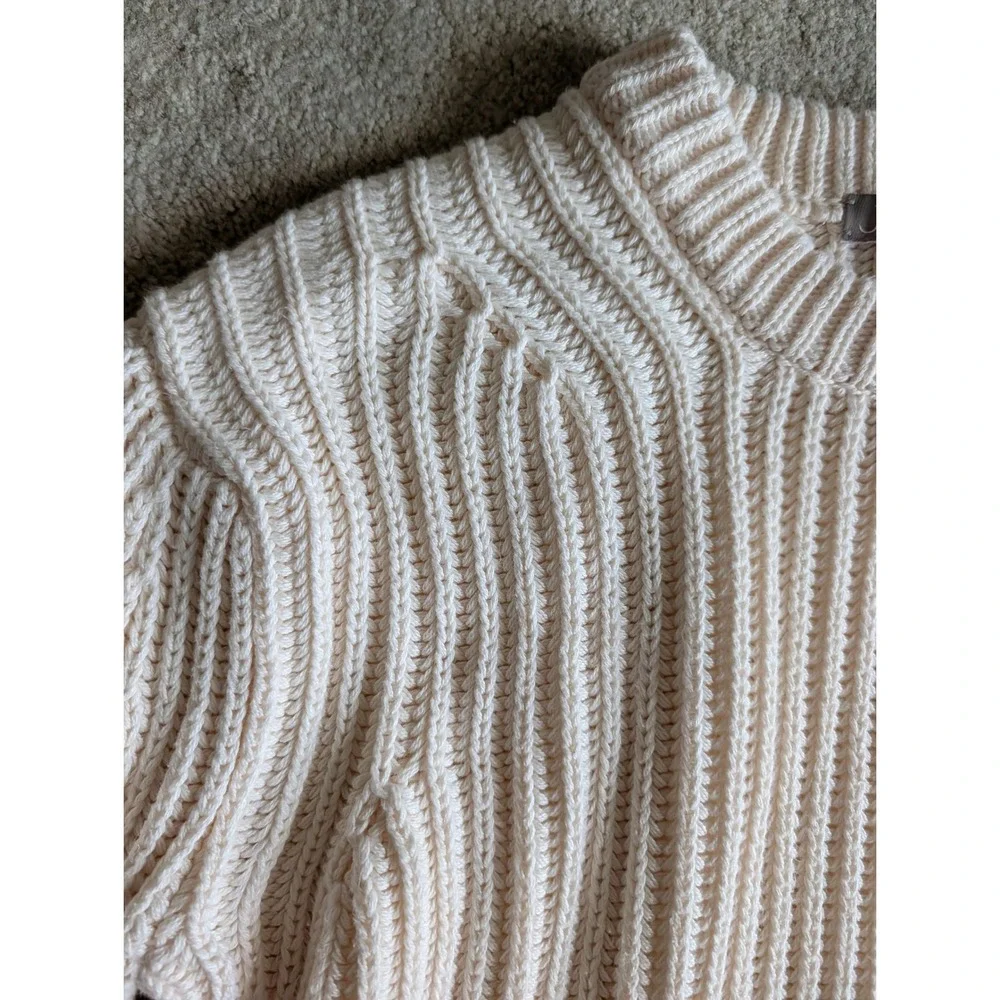 J. Crew Heritage Cotton Fisherman Crewneck Sweater Cream Ribbed Crop- Small